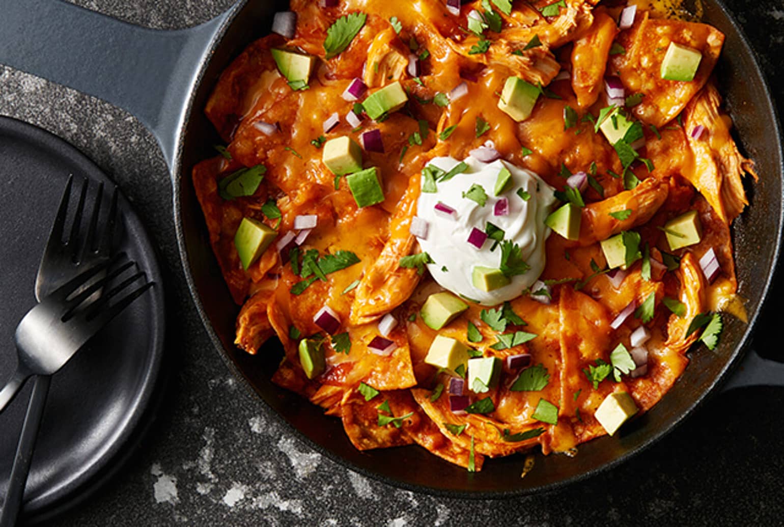 Cheesy Chicken Chilaquiles for Two